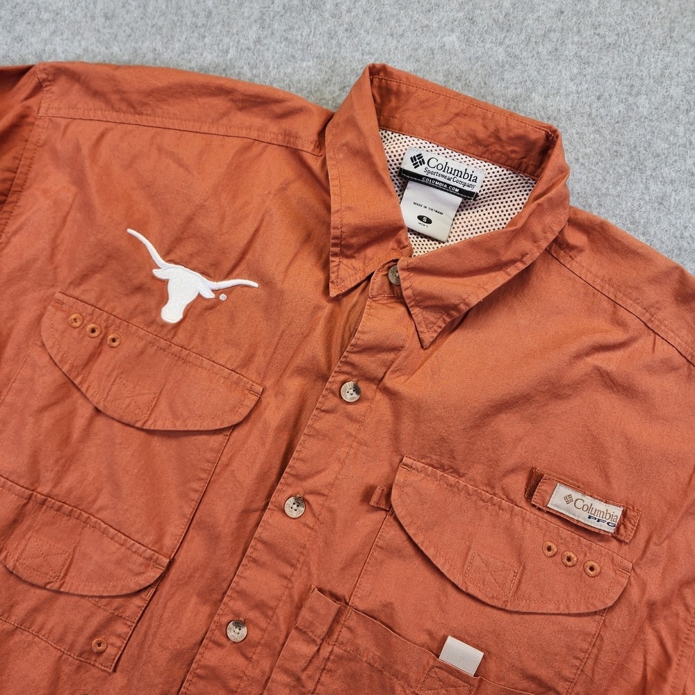 Columbia PFG Texas Longhorns Vented Shirt Mens S Short Sleeve Orange Fishing